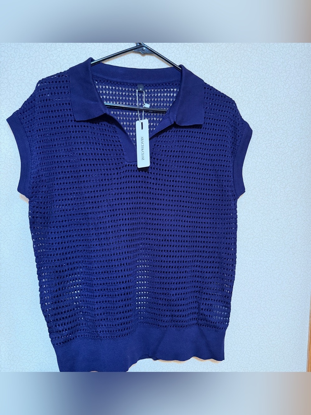 Sleeveless Knit Polo Top in Navy by ARACH & CLOZ